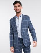 Asos Design Super Skinny Suit Jacket In Light Blue Windowpane Check