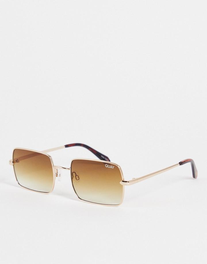 Quay Ttyl Metal Square Sunglasses With Tan Lens In Gold