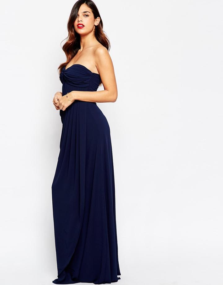Jarlo Claudia Bandeau Maxi Dress With Draping Detail - Navy