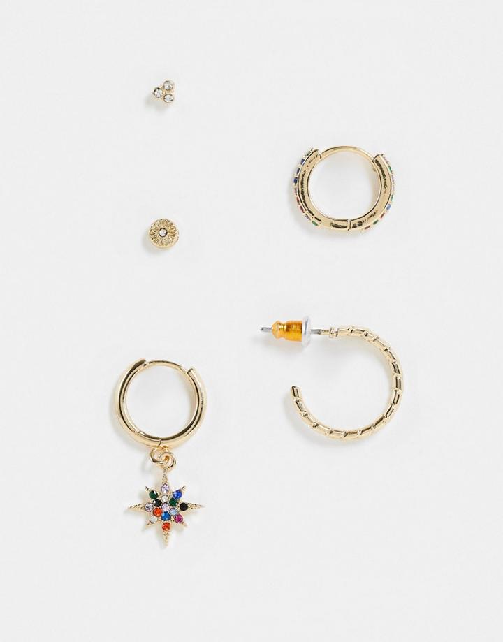 Asos Design Pack Of 5 Ear Party Mixed Earrings In Gold Tone