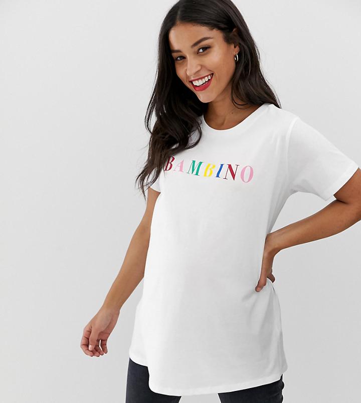 Asos Design Maternity T-shirt With Bambino Motif - White