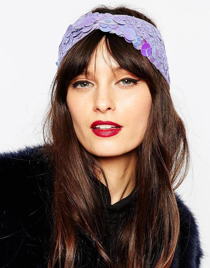 Asos Sequin Turban Headband - Lilac