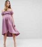 Asos Maternity Bardot Cold Shoulder Dip Back Midi Prom Dress - Pink