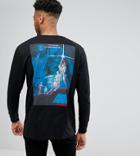 Asos Tall Star Wars Relaxed Long Sleeve T-shirt With Leia And Luke Sleeve Print - Black