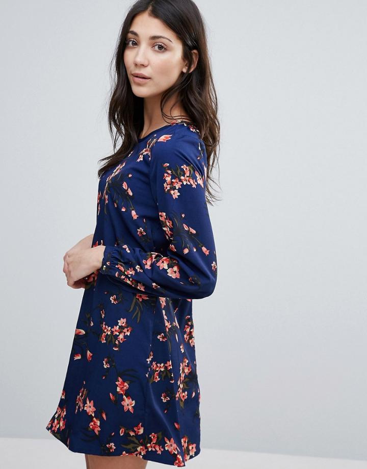 Brave Soul Floral Shift Dress - Navy