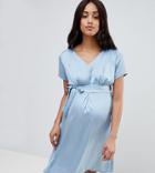 Mama. Licious Midi Dress With Tie Waist - Blue