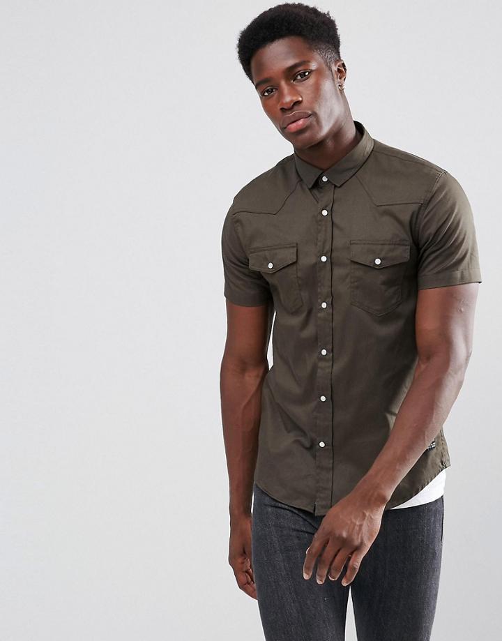 Brave Soul Double Pocket Short Sleeve Shirt - Green