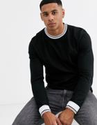 Asos Design Long Sleeve T-shirt With Tipping In White-black