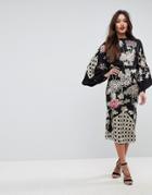 Asos Patchwork Embroidered Kimono Midi Dress - Multi