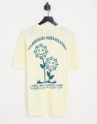 Only & Sons Oversized T-shirt With Flower Smiley Back Print In Pastel Yellow