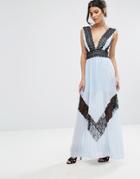 True Decadence Pleated Maxi Dress With Lace Trim Detail - Blue
