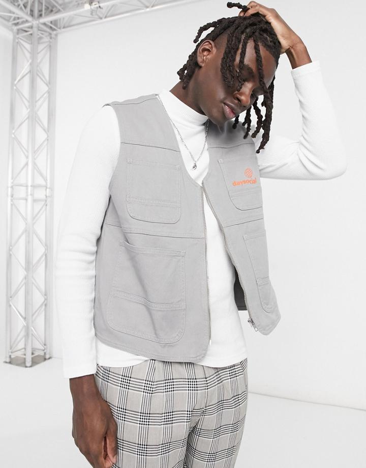 Asos Day Social Denim Vest In Gray-grey