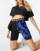 River Island Mtv Printed Legging Shorts In Blue-blues