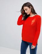 Qed London Distressed Sweater - Red