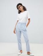 Mango High Waist Summer Pants In Blue And White Stripes - Blue