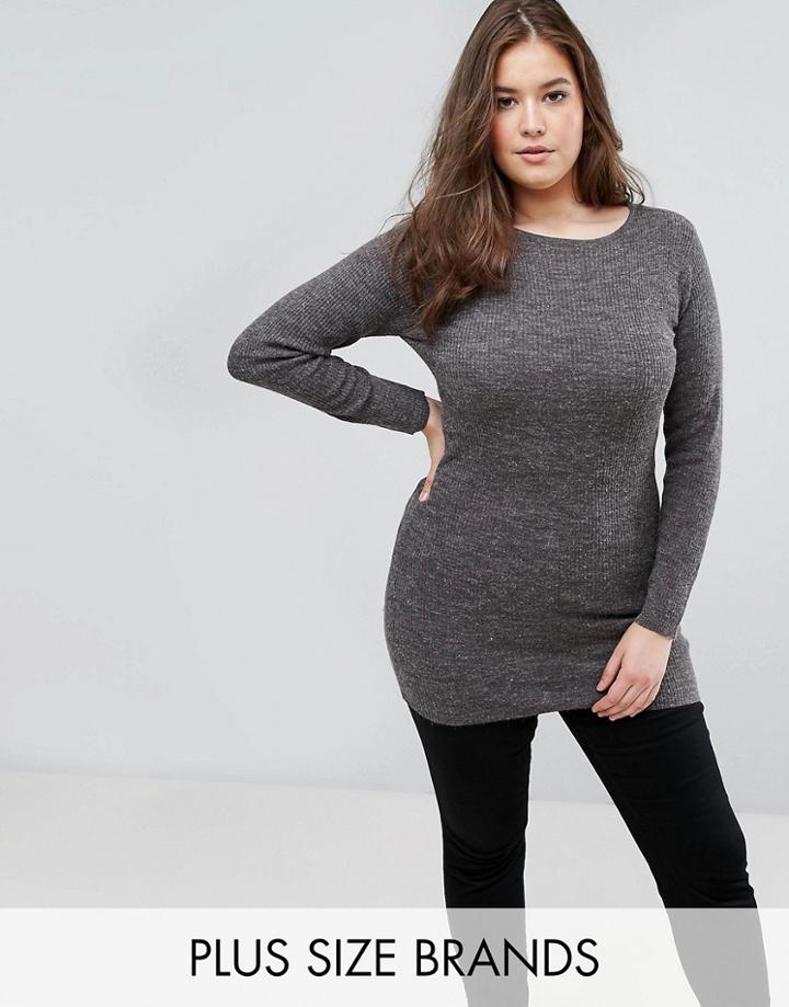 Brave Soul Plus Wilcox Ribbed Longline Sweater - Gray