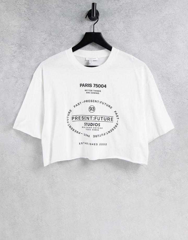 Topshop Paris 75004 Crop T-shirt In White