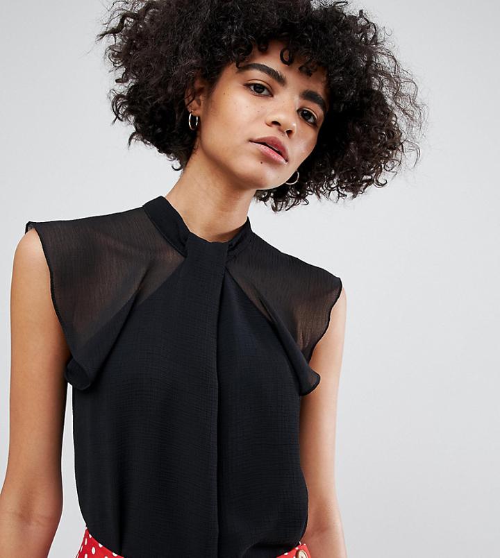 River Island Ruffle Sleeve Blouse In Black - Black