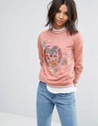 Brave Soul Dragon Embroidered Sweatshirt - Pink