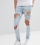 Liquor N Poker Skinny Jeans With Extreme Rips And Ankle Zips - Blue