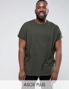 Asos Plus T-shirt With Roll Sleeve In Green - Green