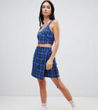 Milk It Vintage Wrap Mini Skirt In Check Two-piece - Blue