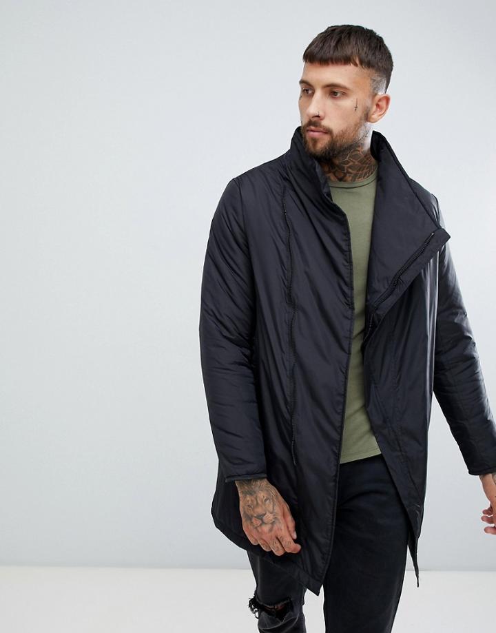 Religion Padded Asymmetric Funnel Neck Coat In Black - Black