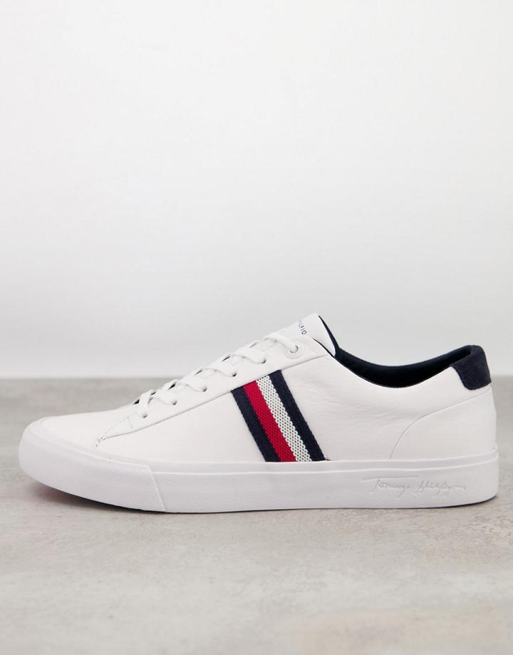 Tommy Hilfiger Corporate Leather Sneakers With Side Logo In White