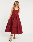 Asos Design Broderie Cupped Midi Skater Prom Dress In Oxblood-red