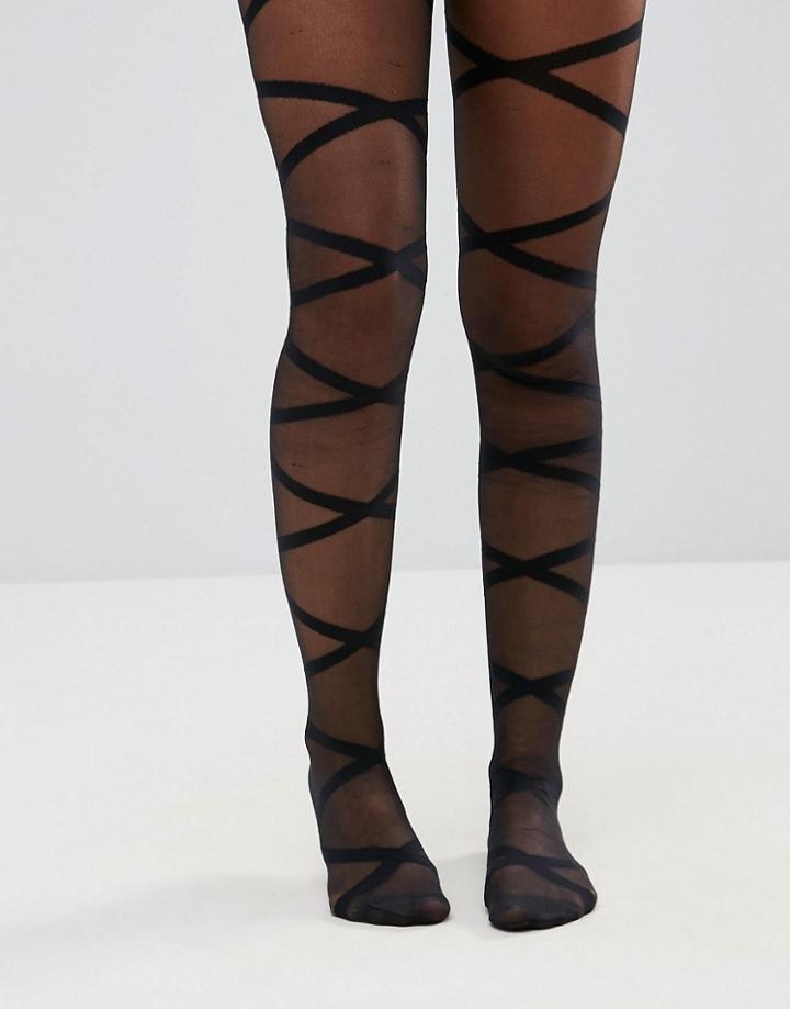 Hunkemoller 20 Denier Open Gladiator Tights - Black