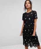 Selected Femme Printed Dress With Pleated Skirt - Black