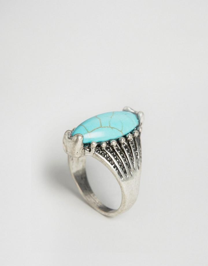 Nylon Stone Detail Chunky Ring - Blue