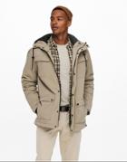 Only & Sons Heavy Hooded Parka In Beige-neutral