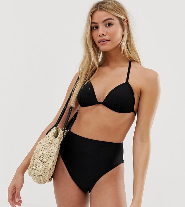 New Look High Waist High Leg Bikini Bottoms In Black