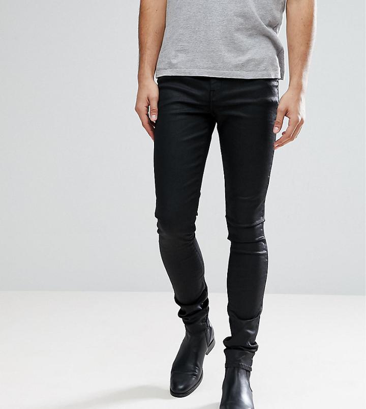 Asos Tall Super Skinny Jeans In Coated Black - Black