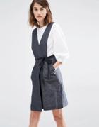 Warehouse Linen Mix Wrap Front Dress - Gray