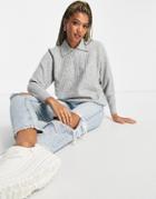 Asos Design Sweater With Polo Neck In Rib In Gray Heather-grey
