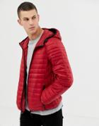 Celio Lightweight Hooded Quilted Jacket In Red - Red