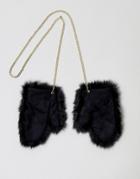 Urbancode Faux Fur Mittens With Chain Strap - Black
