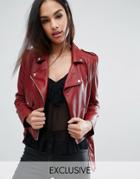 Missguided Exclusive Leather Look Biker Jacket - Red