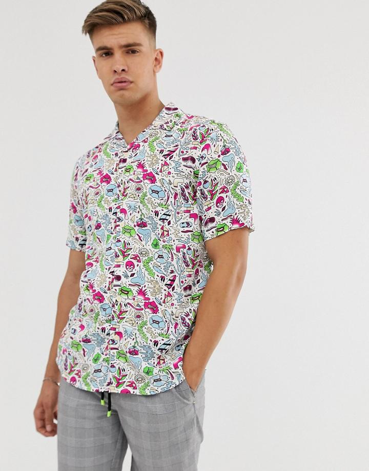 Only & Sons Regular Fit Shirt In All Over Graphic Print - White