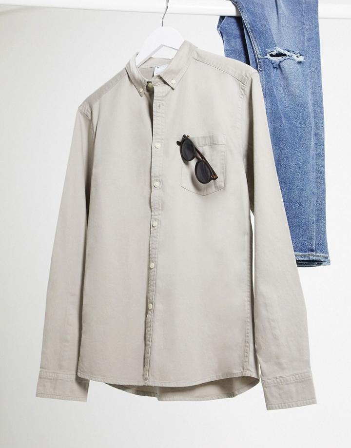 Asos Design Stretch Slim Organic Denim Shirt In Gray-grey