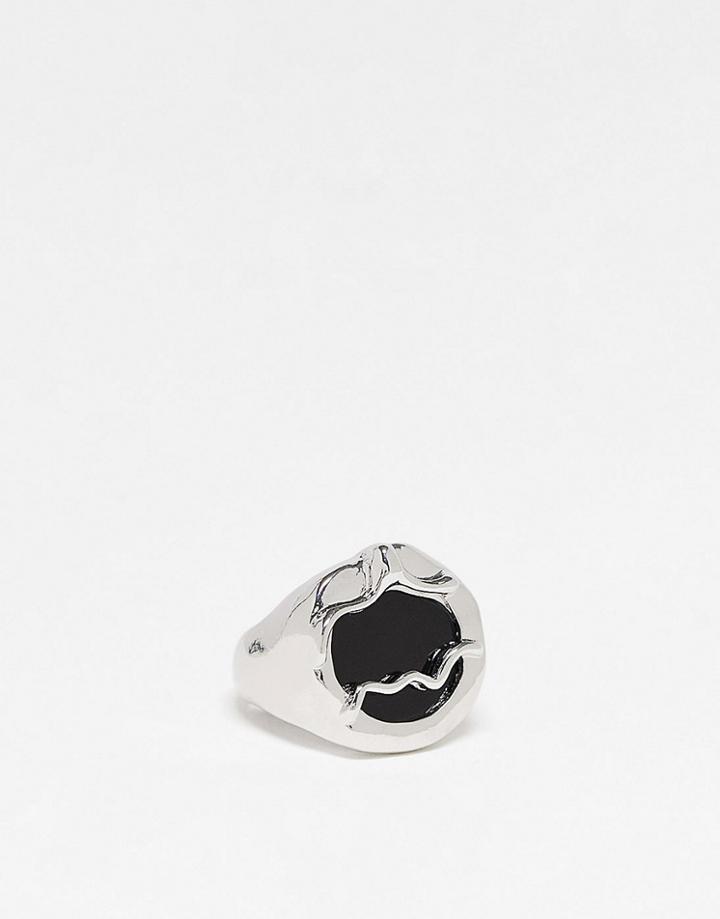Reclaimed Vintage Inspired Unisex Molten Ring With Stone In Silver