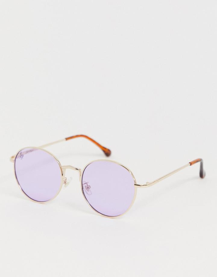 Jeepers Peepers Round Sunglasses With Purple Lens - Gold