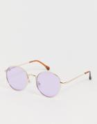 Jeepers Peepers Round Sunglasses With Purple Lens - Gold