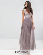 Needle & Thread Swan Tulle Maxi Dress With Frill Sleeve - Purple