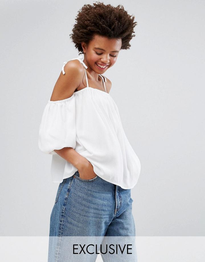 Monki Cold Shoulder Tie Strap Top - White