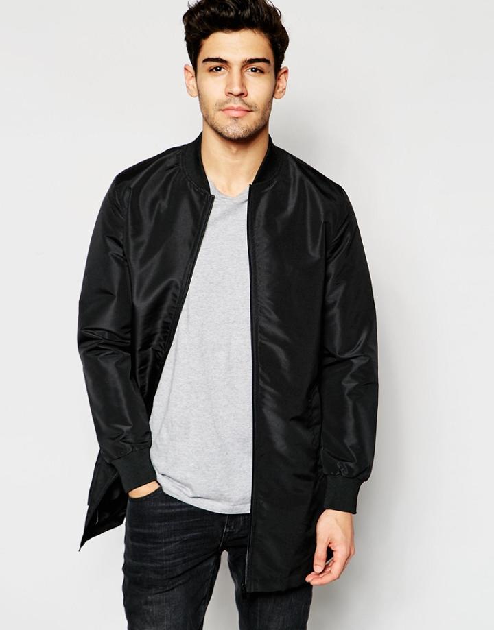 Brave Soul Longline Zip Through Trench - Black