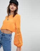 Vero Moda Crochet Sleeve Crop Top - Orange