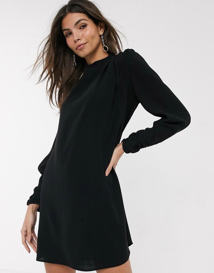 River Island Satin Swing Dress In Black